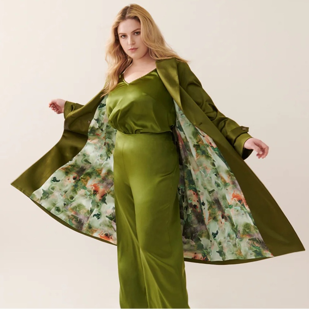 Gabriella Rossetti Caterina Stretch Satin Coat Green Leaf Size 18